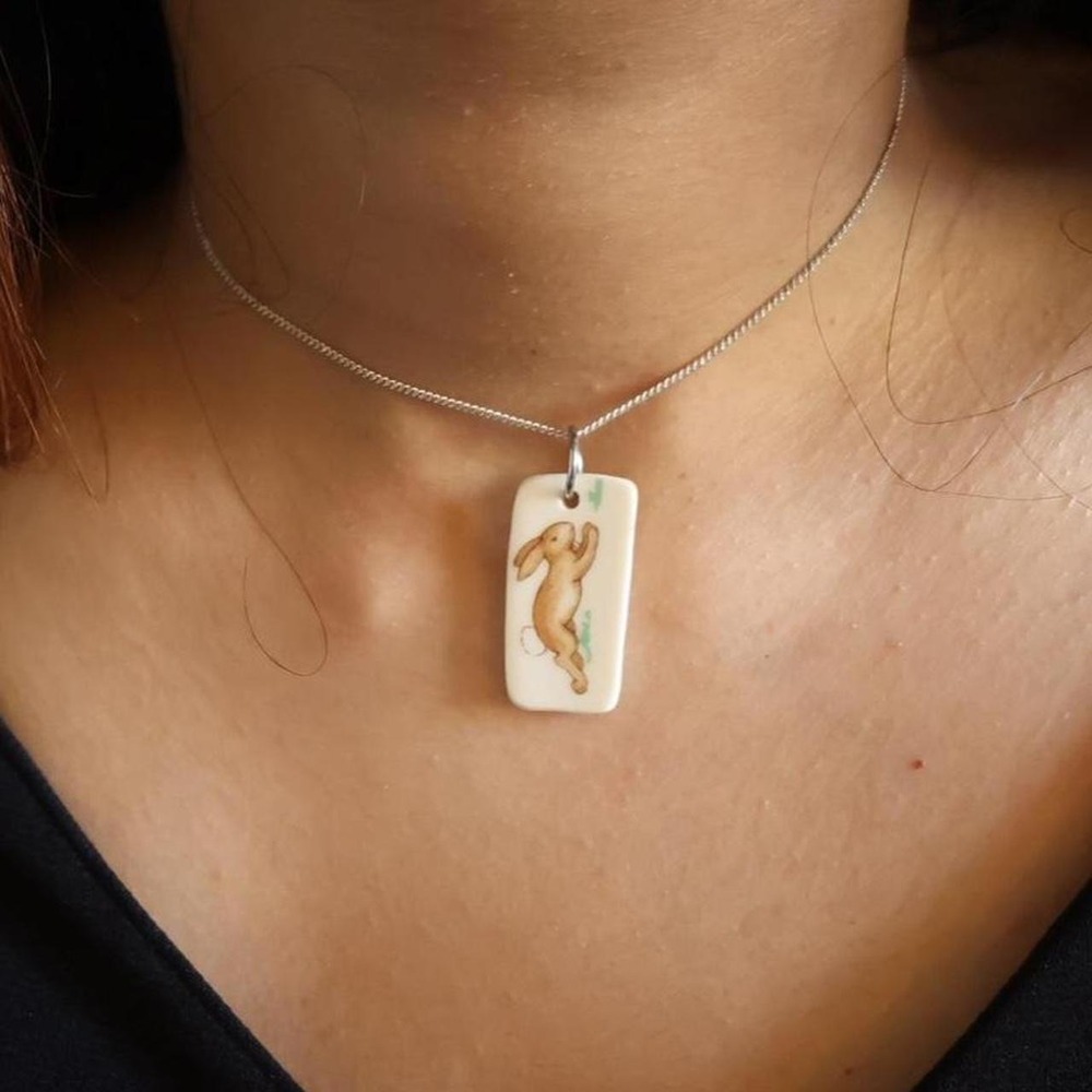 Handmade Ceramic Rabbit Pendant Necklace